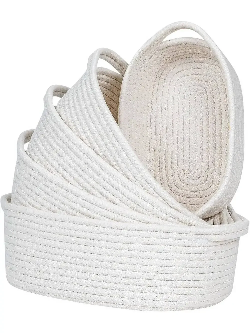 CubesLand Small Woven Rope Storage Baskets, White, Set of 5 - Multi-Size Cotton-